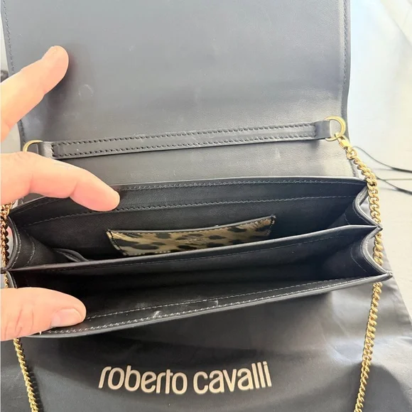 Roberto Cavalli Black Clutch with Gold Chain - Picture 5 of 5